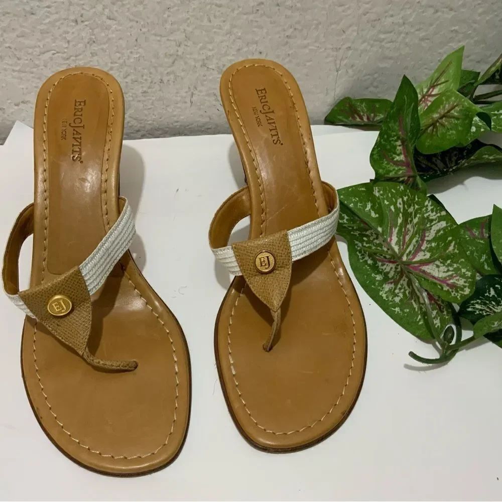 ERIC JAVITS' NEW YORK Brown & Gold Sandals 8.5 N - Picture 2 of 9
